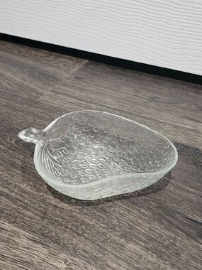 Vintage Strawberry Shape and Textured Clear Glass Dip Condiment or Serving Bowl